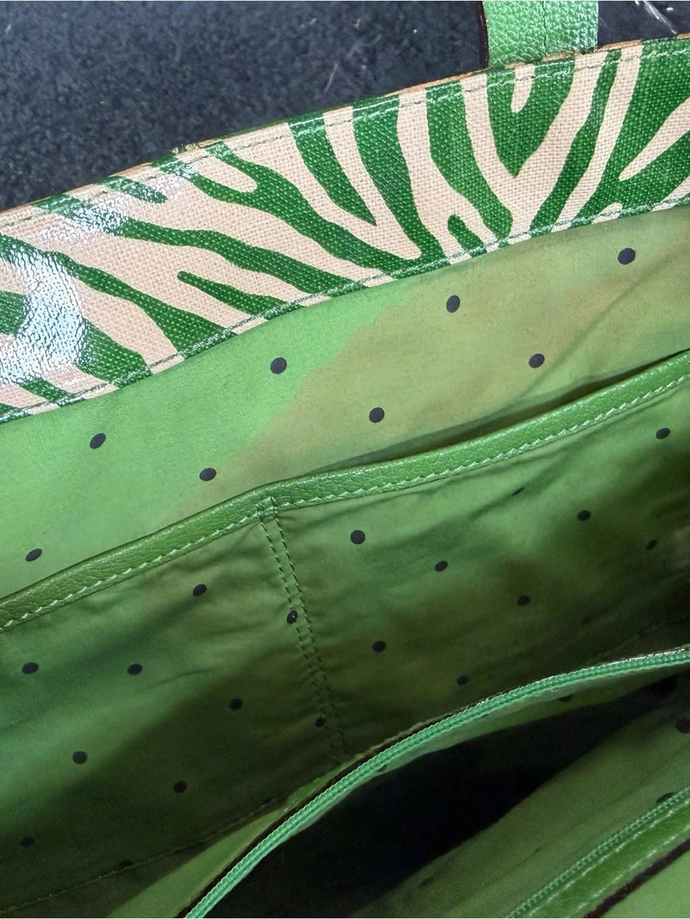kate spade Green and Cream Zebra-Print Top-Handle Satchel